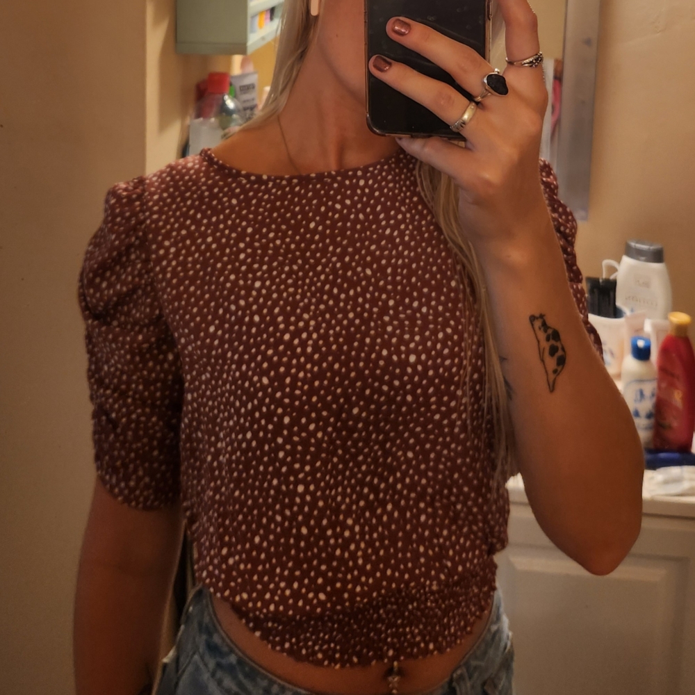 Paper Crane Brown Polka Dot Women's Top - XS